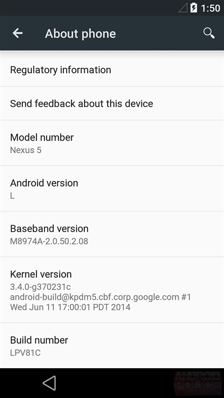 Google谷歌Nexus 5手机Android L系统LPV81C预览版