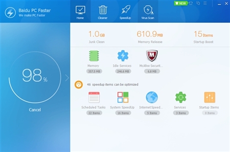 Baidu百度PCFaster电脑加速软件5.0版For Windows