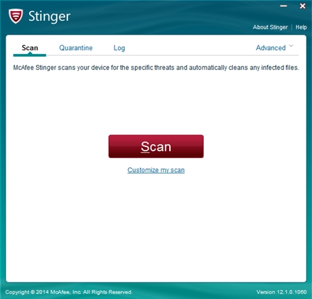 McAfee AVERT Stinger免费杀毒工具12.1.0.1060版For Win-32