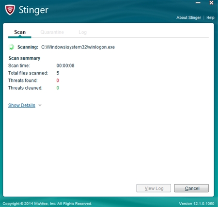 McAfee AVERT Stinger免费杀毒工具12.1.0.1060版For Win-32